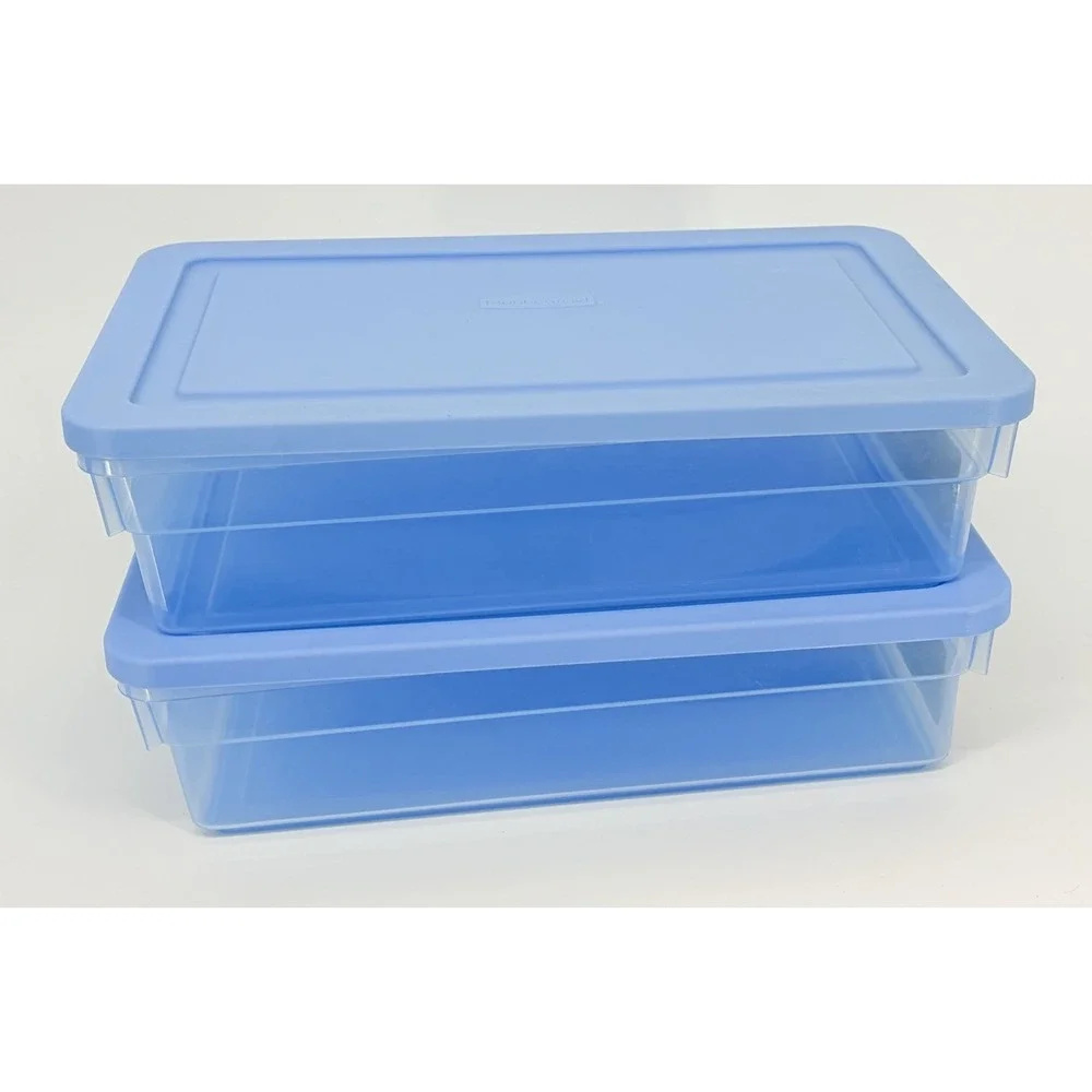 2 Vintage Rubbermaid Keepers Storage Containers 0286 Slate Blue Boxes and Lids